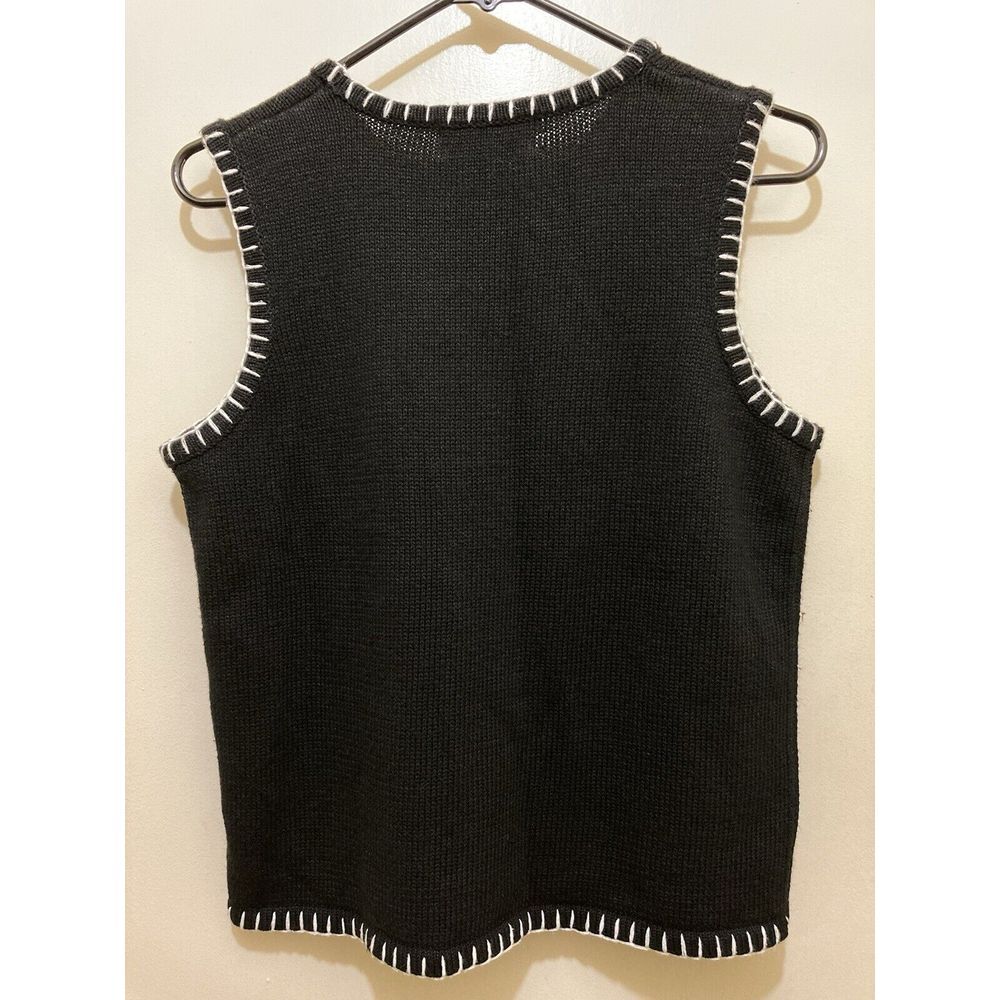 All Points‎ Reference Point Women M Sweater Vest Daisy Flower Embroidery Black - Picture 7 of 9